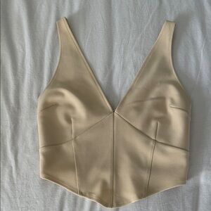 Beige V-Neck crop Top